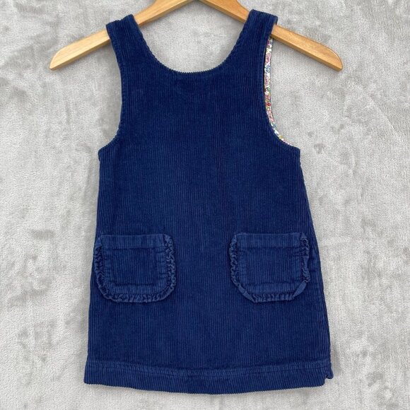 Mini Boden Girl's 5-6Y Navy Blue Wide Wale Corduroy Jumper Dress Cotton Zip Back